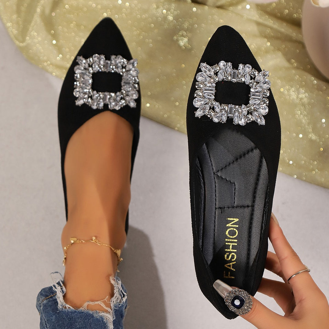 Damen elegante Ballerinas mit funkelnder Kristall-Applikation EB