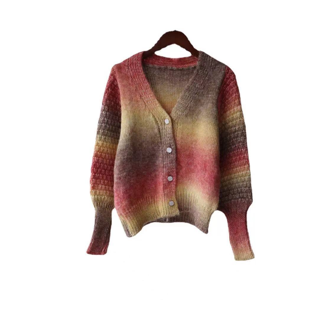 Damen Farbverlauf Strickjacke mit originellem Rippdesign EB