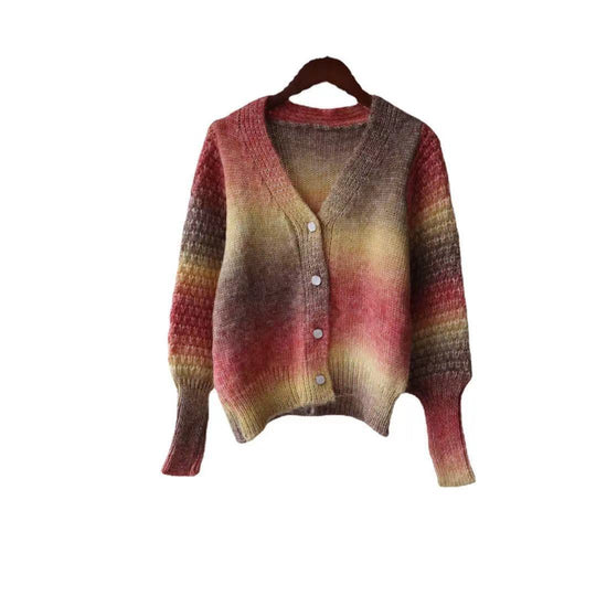 Damen Farbverlauf Strickjacke mit originellem Rippdesign EB