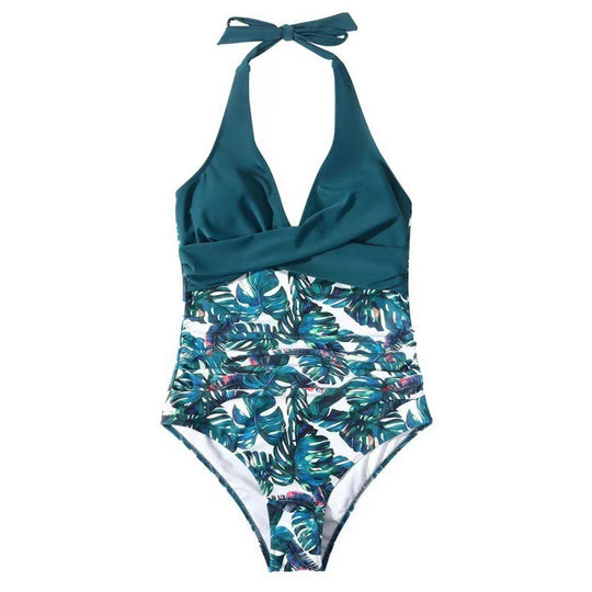 Damen Badeanzug mit raffiniertem Wickel-Design und floralem Muster EB