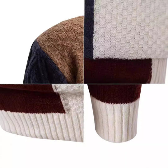 Herren modischer Strickpullover mit kreativem Farbblockdesign und hohem Kragen EB