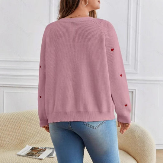 Damen Strickjacke mit Herzapplikationen und Knopfdesign EB