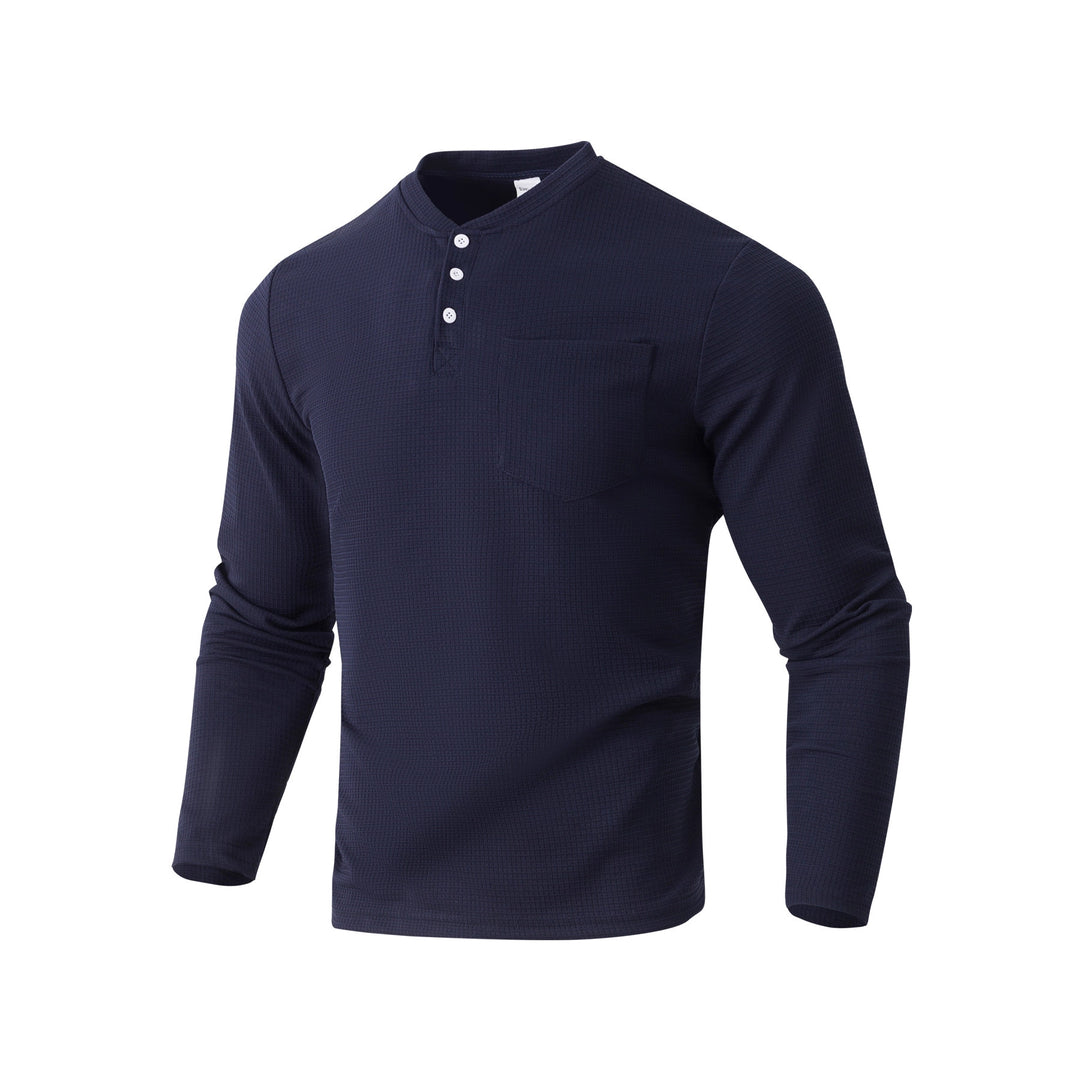 Herren nan Langarm Henley mit Waffelstruktur und Brusttasche thermisches Langarmshirt EB