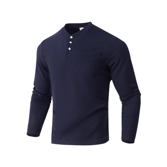 Herren nan Langarm Henley mit Waffelstruktur und Brusttasche thermisches Langarmshirt EB