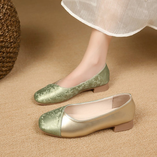 Damen elegante Ballerinas mit modischem Metallic-Akzent und floralem Design EB