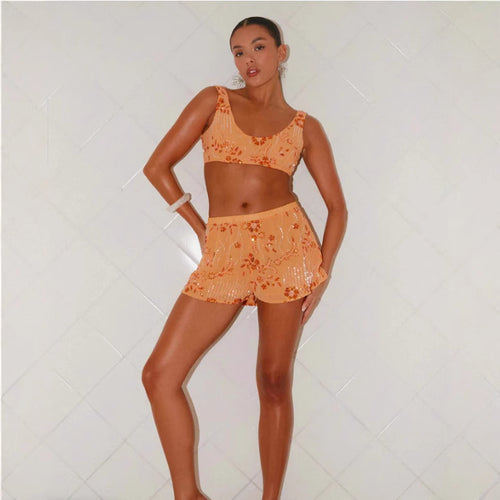 Damen Bikiniset mit glitzernden Blumendetails und figurbetonter Passform EB