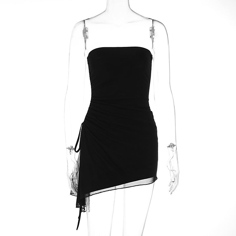 Damen Off-Shoulder Mini-Kleid mit asymmetrischem Saum und Raffung EB