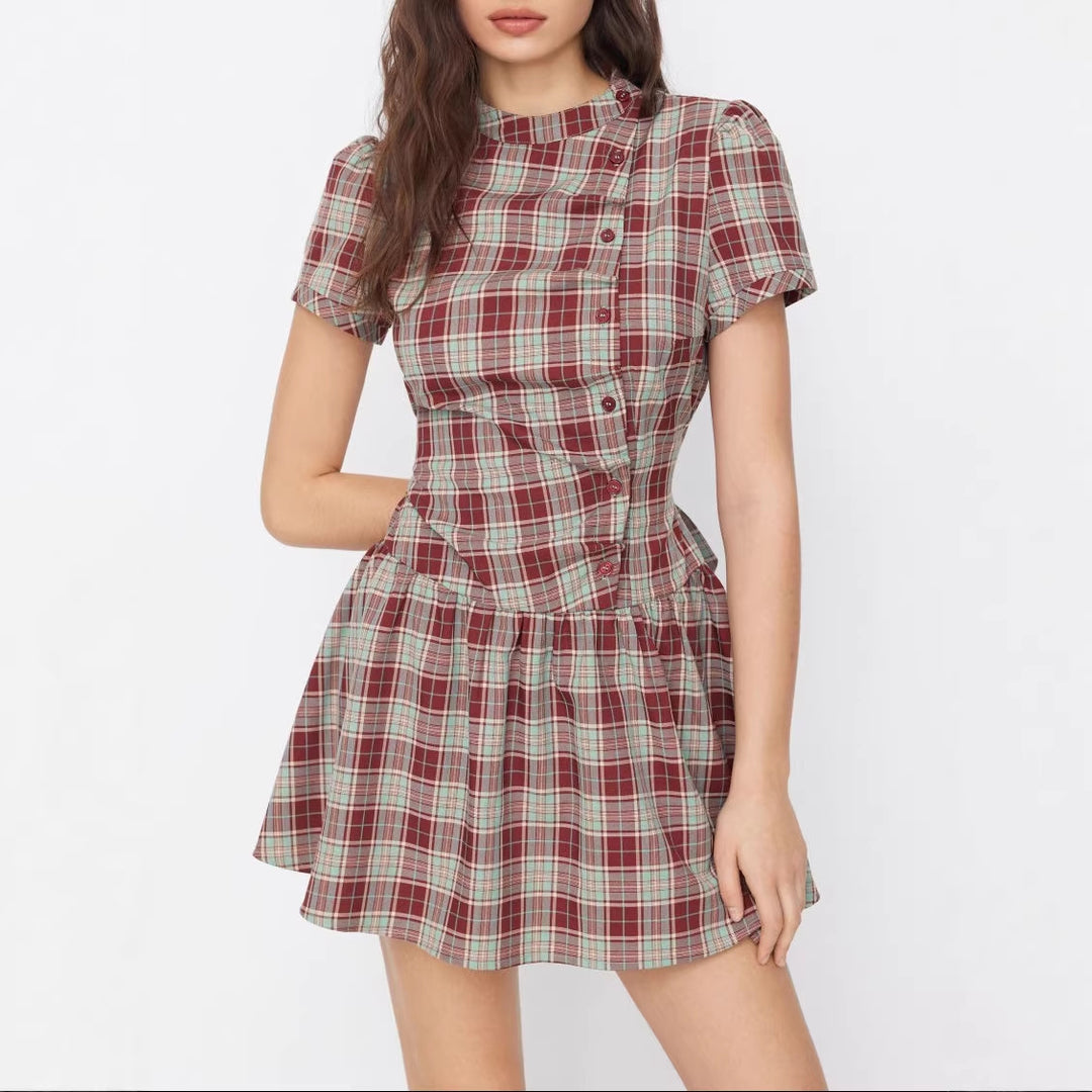 Damen Karo Kurzarmkleid EB