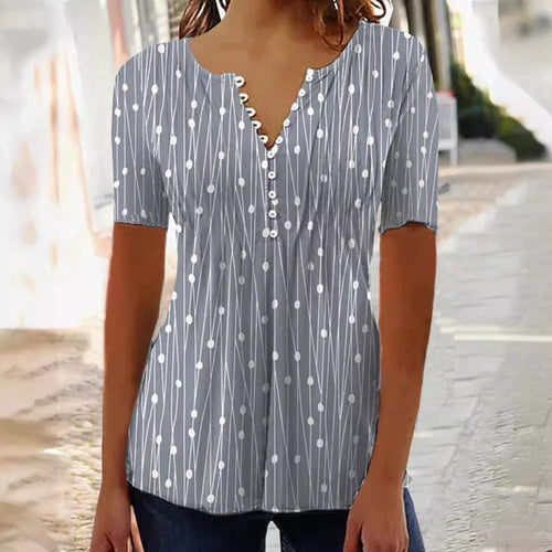 Damen Blusenshirt mit modischem Punkte-Design und eleganter Knopfleiste Heidi-Mode