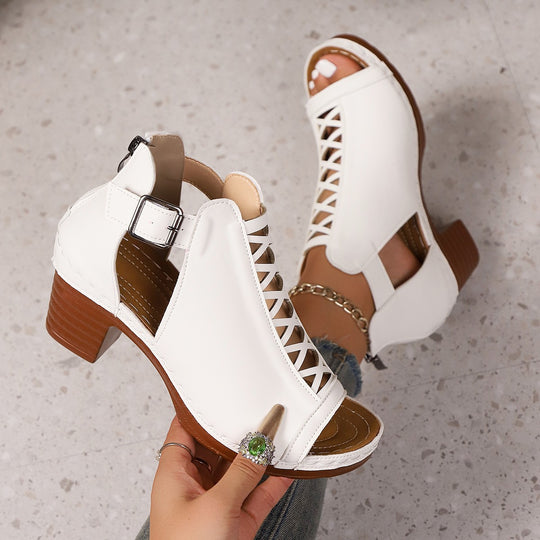 Damen Offene Sandalen mit dekorativem Riemchen-Design und bequemer Absatzhöhe EB