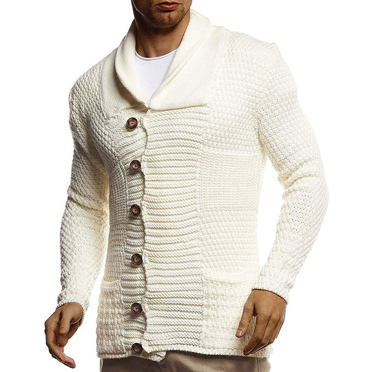 Herren strukturiertes Strickoberteil mit großem Kragen und praktischen Taschen EB