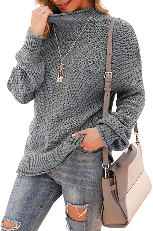 Damen Pullover mit hohem Kragen und strukturiertem Strickmuster EB