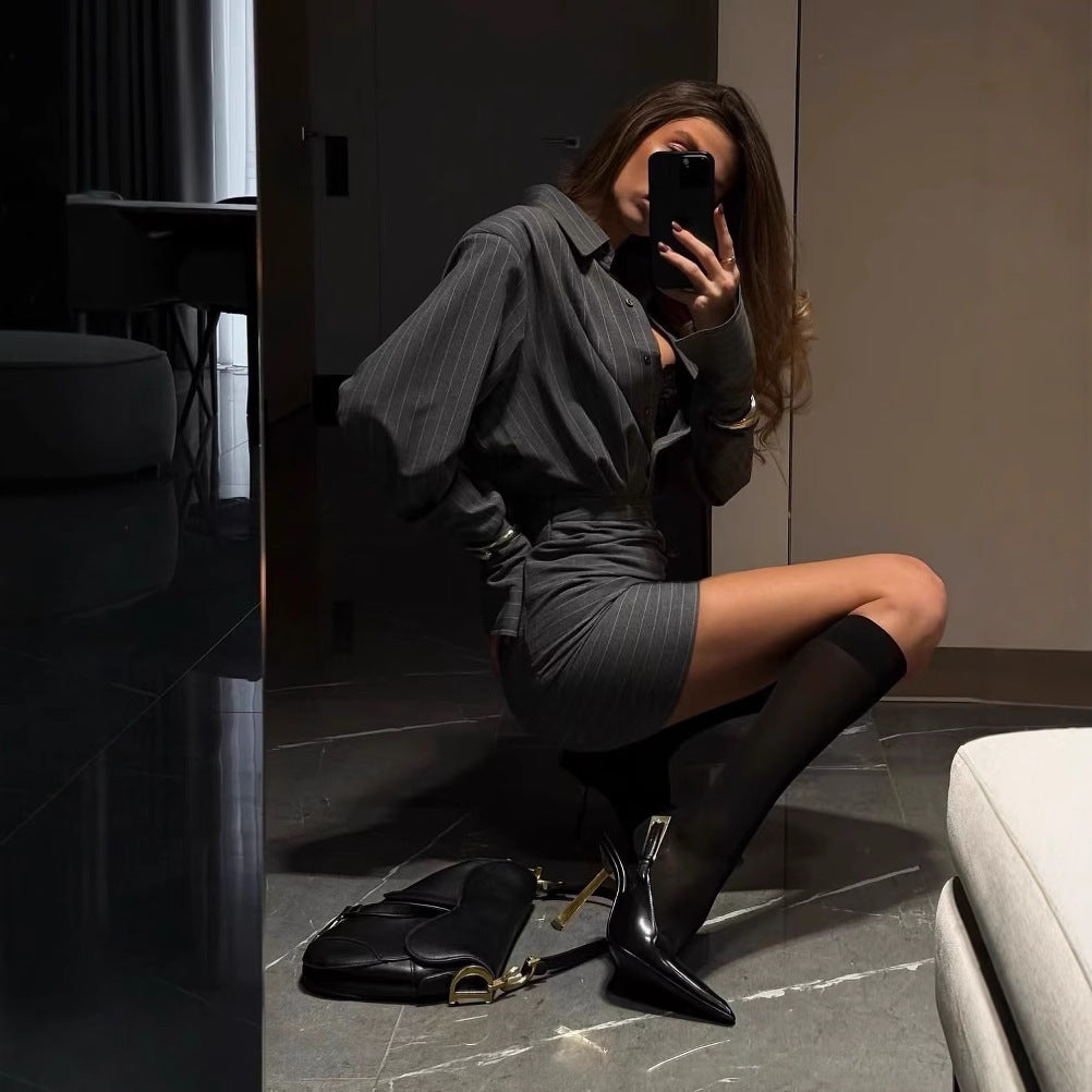 Damen Hemdblusenkleid mit eleganten Streifen EB