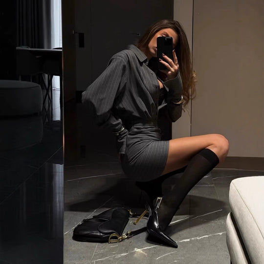 Damen Hemdblusenkleid mit eleganten Streifen EB