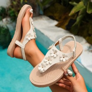 Damen modische Zehentrenner mit floralem Design und flexiblem Fußbett EB