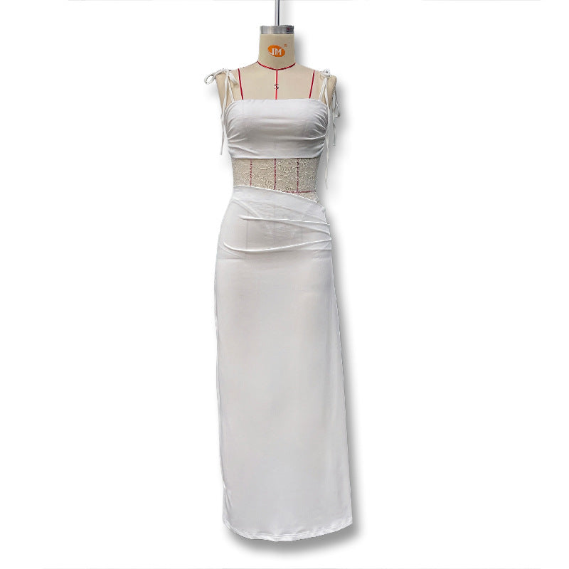 Damen Elegantes Maxikleid mit Spitzeneinsätzen und verstellbaren Trägern EB