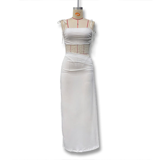 Damen Elegantes Maxikleid mit Spitzeneinsätzen und verstellbaren Trägern EB