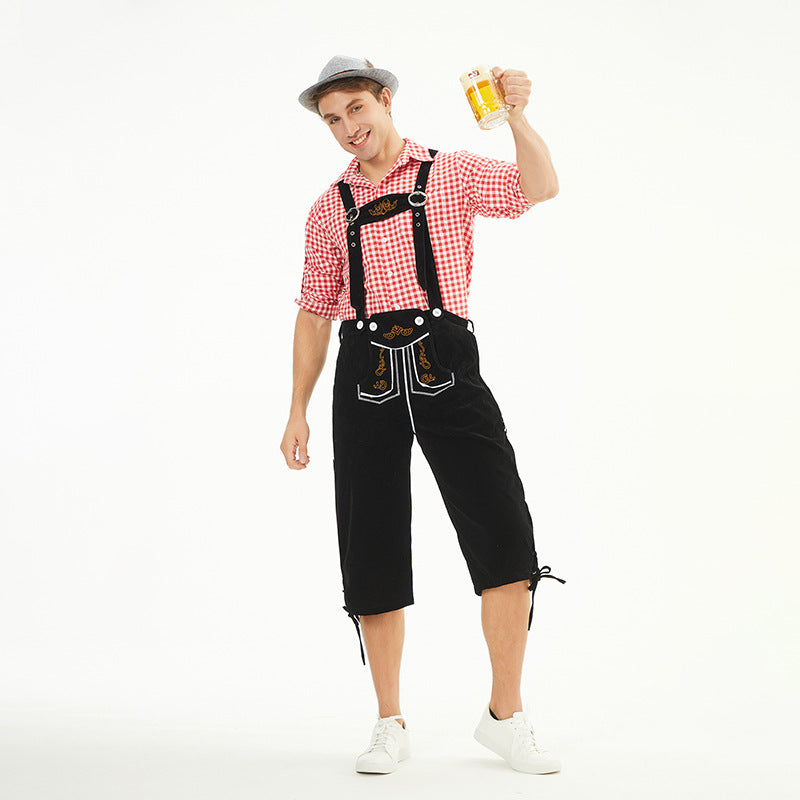 Herren nan traditionelle bayerische Trachtenlederhose knielang mit bestickten Hosenträgern EB