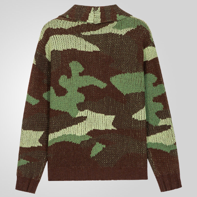 Herren Strickjacke im einzigartigen Camouflage-Design mit hohem Kragen EB