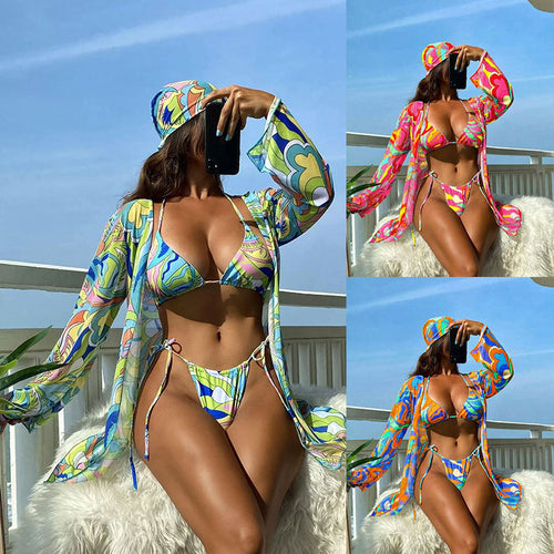 Damen Bikini-Set mit trendigem Wickeldesign und floralem Muster EB