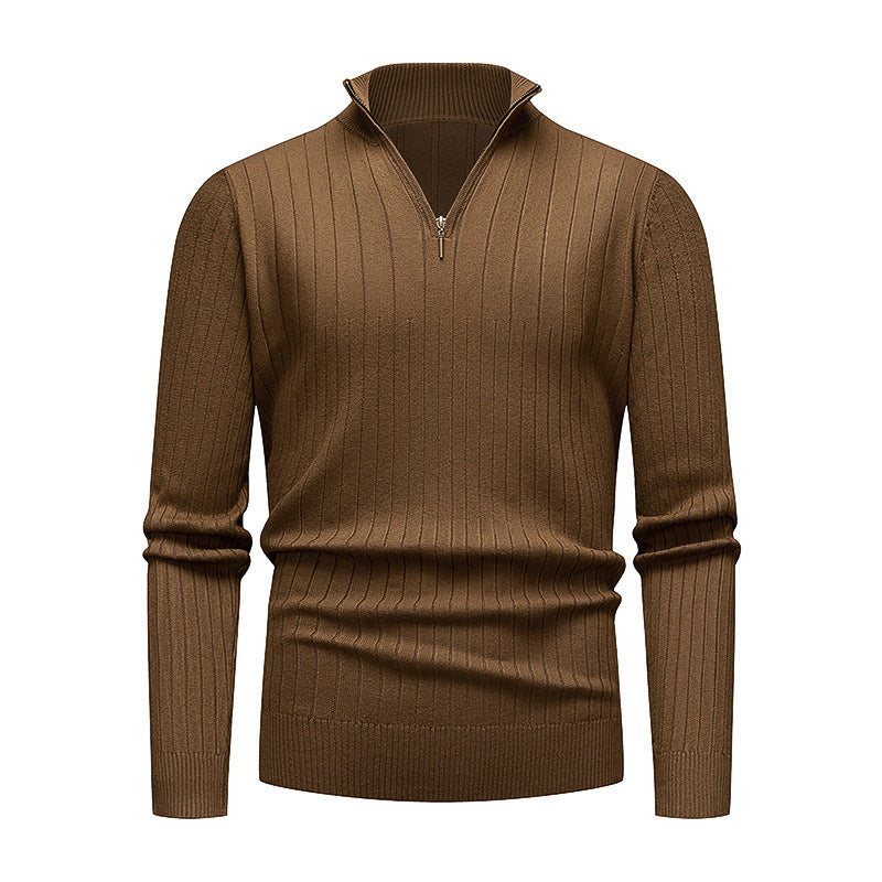 Herren hochwertiger Strickpullover mit modernem Stehkragen und Reißverschluss EB
