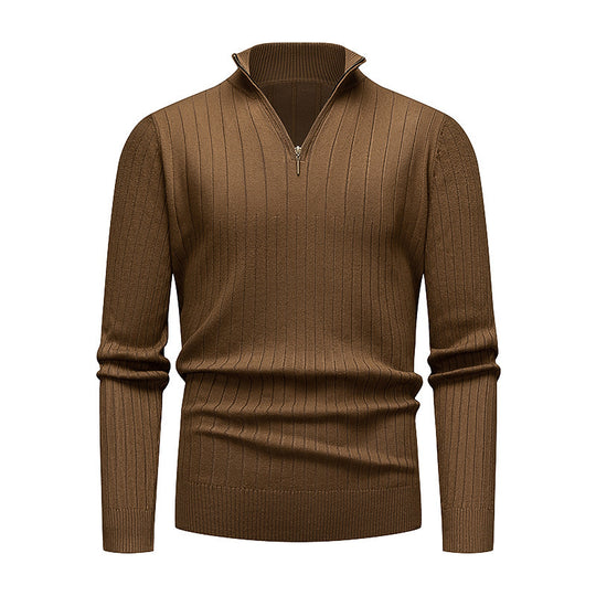 Herren hochwertiger Strickpullover mit modernem Stehkragen und Reißverschluss EB