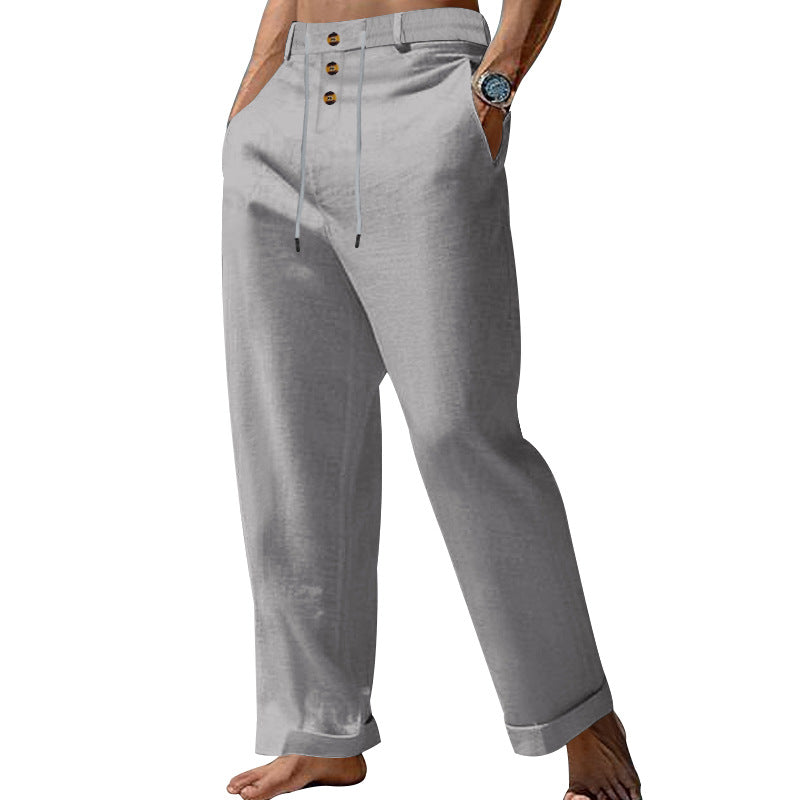 Herren lässige Leinenhose mit verstellbarem Kordelzug und praktischen Seitentaschen EB