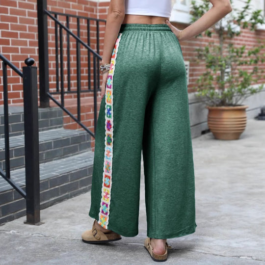 Damen Weite Freizeithose mit buntem Seitenstreifen EB