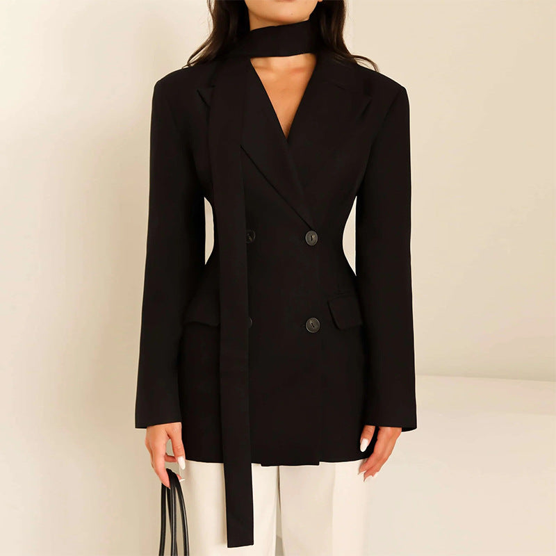 Damen eleganter taillierter Blazer mit Schal EB