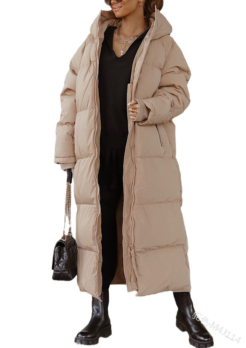 Damen gesteppte Langjacke mit Kapuze und praktischen Seitentaschen EB