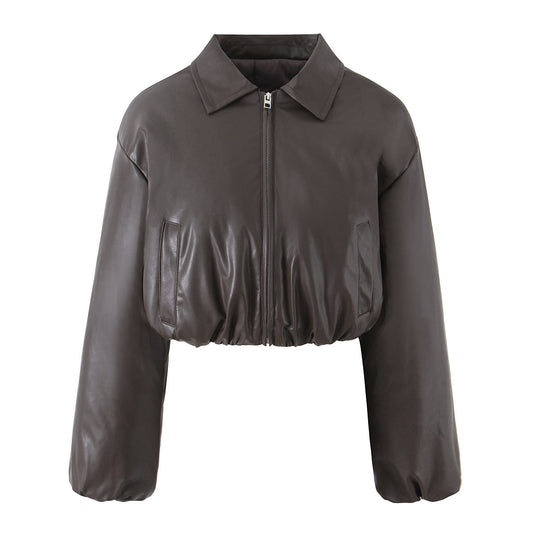 Damen elegante cropped Jacke mit Reißverschluss und Stickkragen EB