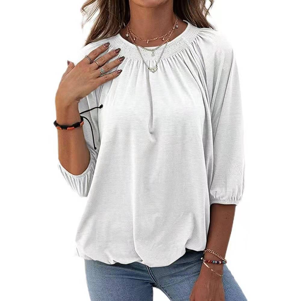 Damen leichtes Blusenshirt mit romantischem Puffärmel und lässigem Schnitt EB