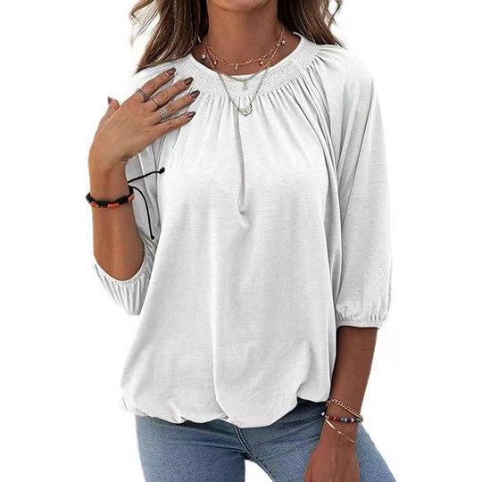 Damen leichtes Blusenshirt mit romantischem Puffärmel und lässigem Schnitt EB