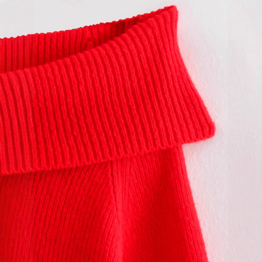 Damen eleganter, hochgeschlossener Strickpullover mit weitem Kragen EB