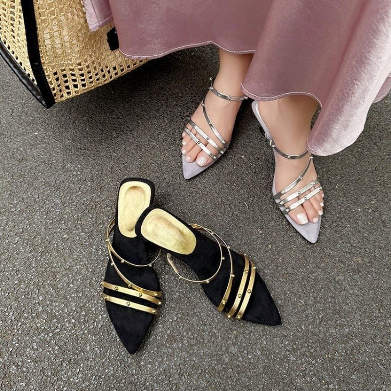 Damen schicke Mules mit eleganten Riemchen EB