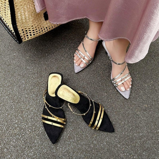 Damen schicke Mules mit eleganten Riemchen EB
