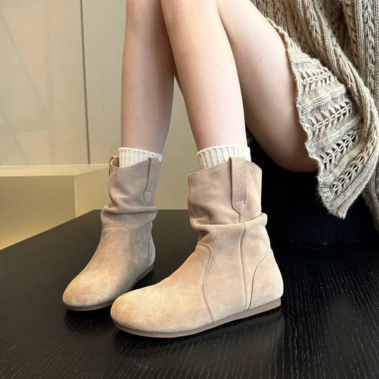 Damen modische Stiefel aus weichem Wildleder mit flexiblem Falten-Design EB