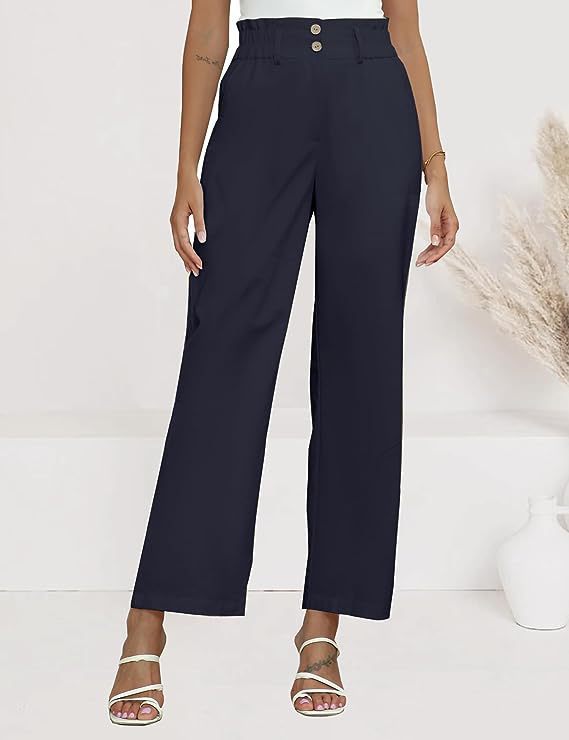 Damen Bequeme Weit geschnittene Hose mit elastischem Bund und Knopfdetails EB
