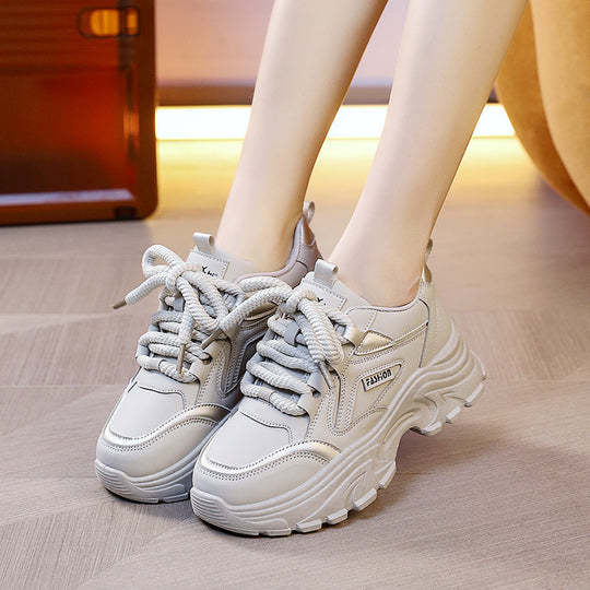 Damen modische Lauf-Sneaker mit dicker Profilsohle und atmungsaktivem Obermaterial EB