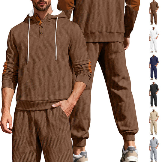 Herren nan strukturiertes Kapuzen-Joggingset mit Henley-Knopfleiste und Kontrast-Ellenbogenpatches EB
