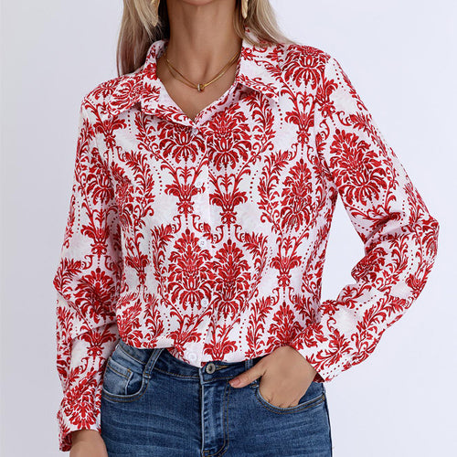 Damen Bluse mit floralen Muster und klassischem Kragen EB