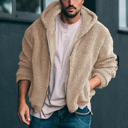 Herren Fleecejacke mit Kapuze und weich strukturiertem Innenfutter EB