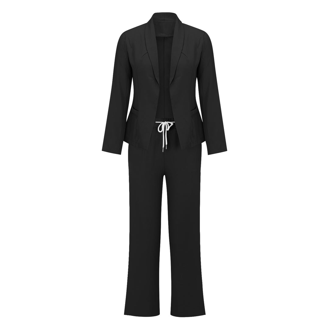Damen eleganter Jumpsuit mit Blazer-Optik und verstellbarem Taillenzug EB