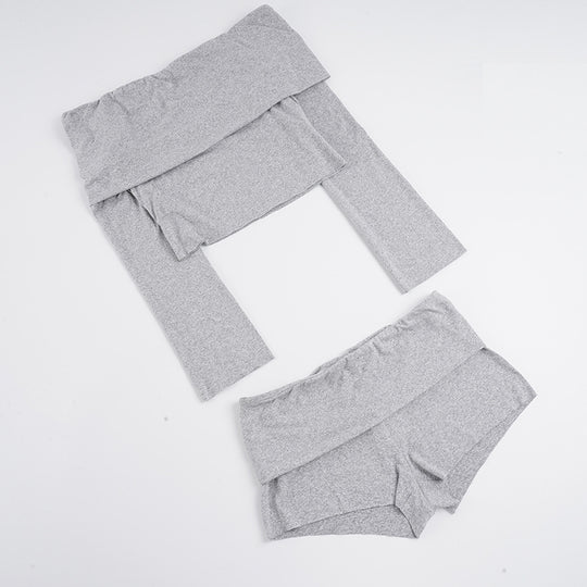 Damen nan Off-Shoulder Lounge-Set mit Langarm-Croptop und Highwaist-Shorts aus Stretchjersey EB