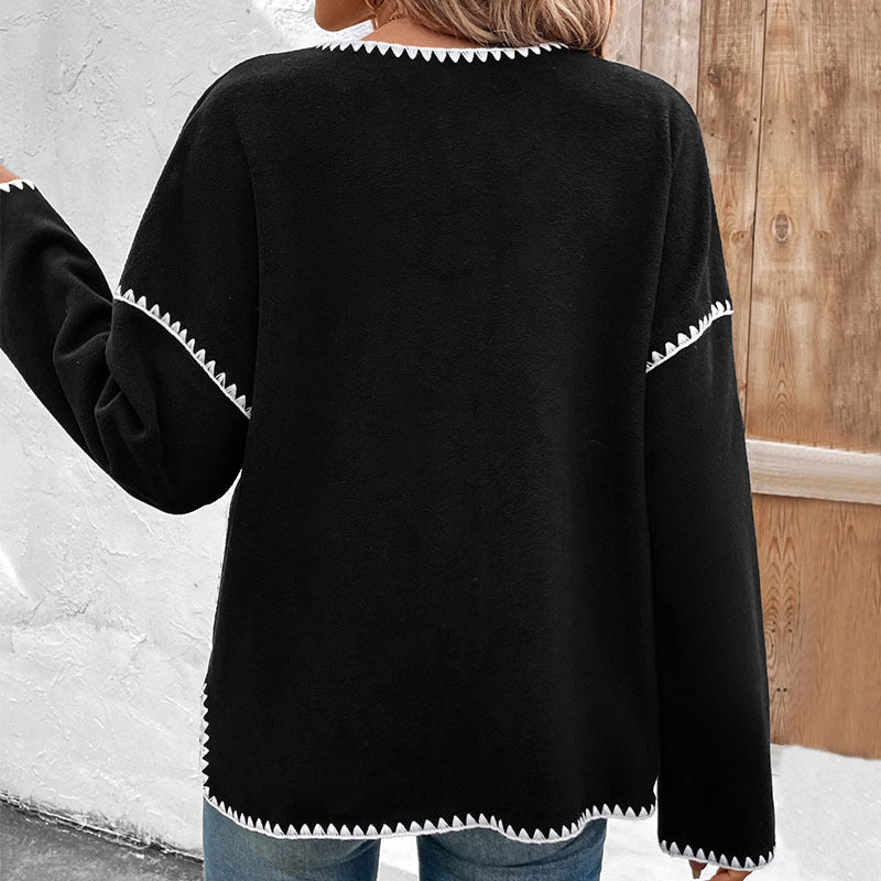 Damen lässige oversized Jacke mit kontrastreichem Saum EB