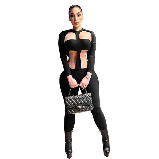 Damen Figurbetonter Einteiler mit Cut-Out-Details und langem Arm EB