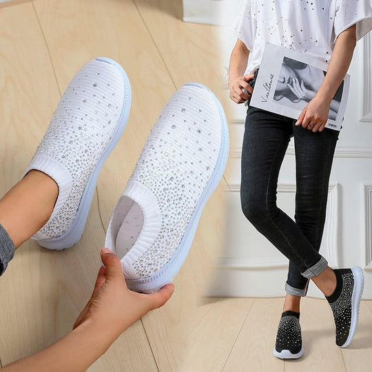 Damen modische Slip-On Sneaker mit Glitzerapplikationen EB