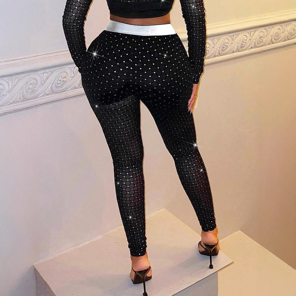 Damen Glamouröse Netzhose mit Struktur und Glitzersteinchen EB