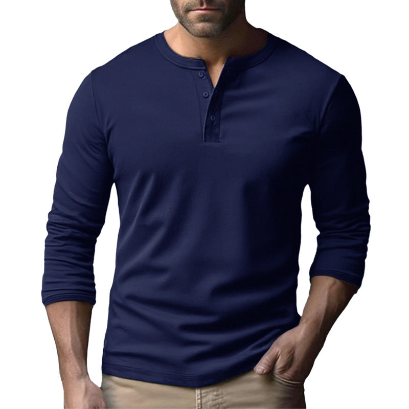 Herren Langarm-Henley-Shirt aus atmungsaktivem Baumwollmix EB