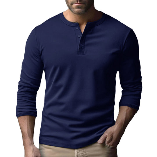 Herren Langarm-Henley-Shirt aus atmungsaktivem Baumwollmix EB